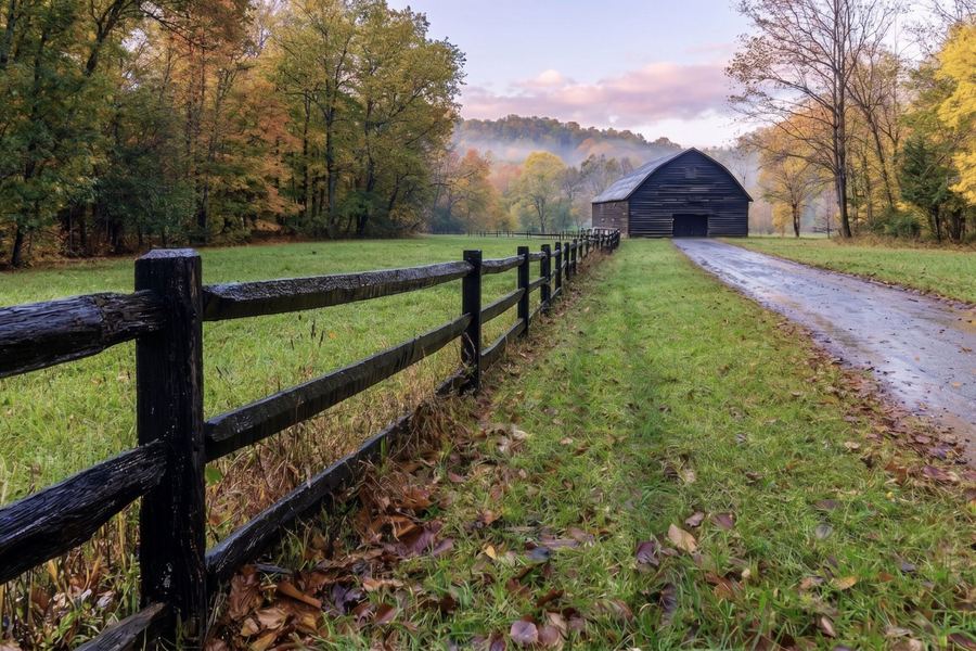 Fence line across Langley fields in autumn